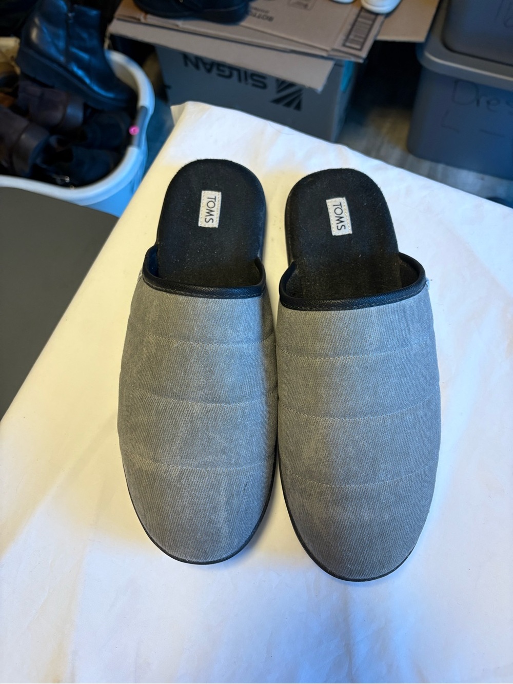 TOMS Men's Gray Quilted Slip-On House Slippers
